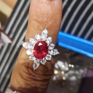 NIB AUTHENTIC GENUINE STERLING SILVER CZ DIAMONELLE RUBY COCKTAIL RING 6